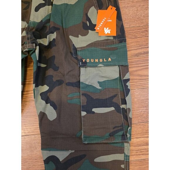 YoungLA Cargo Pants Mens Sz M Camo Military Green Ripstop Tactical #602 NWT - Picture 7 of 14